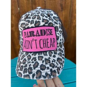 Distressed Pinky Bolle Leopard Print Trucker Hat - "Paradise Ain't Cheap" Pink